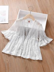 小女童刺繡開門襟和服罩衫 - 白色 - 查看 1