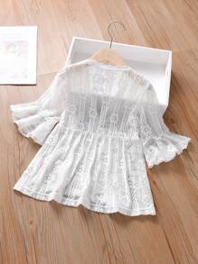 小女童刺繡開門襟和服罩衫 - 白色 - 查看 2