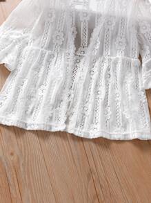 小女童刺繡開門襟和服罩衫 - 白色 - 查看 5