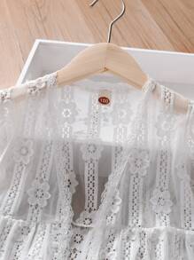 小女童刺繡開門襟和服罩衫 - 白色 - 查看 6