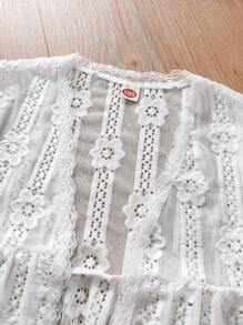 小女童刺繡開門襟和服罩衫 - 白色 - 查看 7