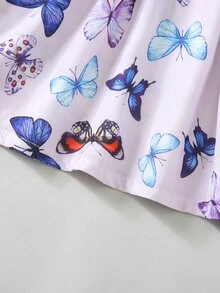 小女童蝴蝶圖案泡泡袖繫腰帶洋裝 - 彩色 - 查看 5