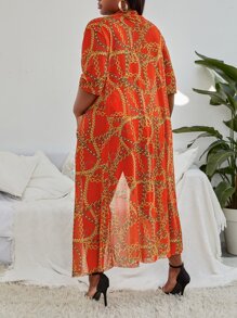 SHEIN Swim Curve 3packs Plus Size Chain Print Ladder Cut-Out Bikini Set & Kimono Summer Beach