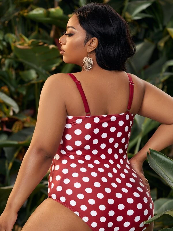 Plus Polka Dot Print Knot Bust One Piece Swimsuit Shein Eur