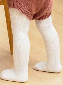 嬰兒素色羅紋褲襪