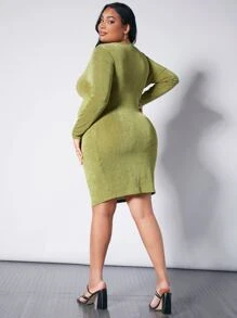 SHEIN Maternidad Talla grande Vestido ajustado pecho con fruncido con cordón delantero - Verde Oliva - Ver 2