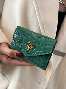 Crocodile Embossed Metal Decor Pocket Wallet Small ID Window Bi-Fold Women Wallet Portable Cash White-Collar Workers For Female College Work Business Commute Office For Anniversary For Couple For Birthday Gift On Valentine Day Gift Gift For Women Wallet Purse Wallet Small Wallet