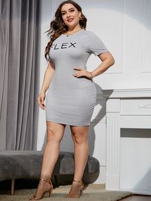 Vestido ajustado con estampado de letra - Gris Claro - Ver 4