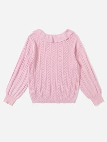 女孩網眼針織荷葉邊套頭毛衣 - 淺粉色 - 查看 2