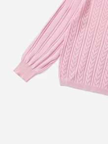 女孩網眼針織荷葉邊套頭毛衣 - 淺粉色 - 查看 3