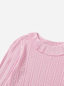 女孩網眼針織荷葉邊套頭毛衣 - 淺粉色 - 查看 4
