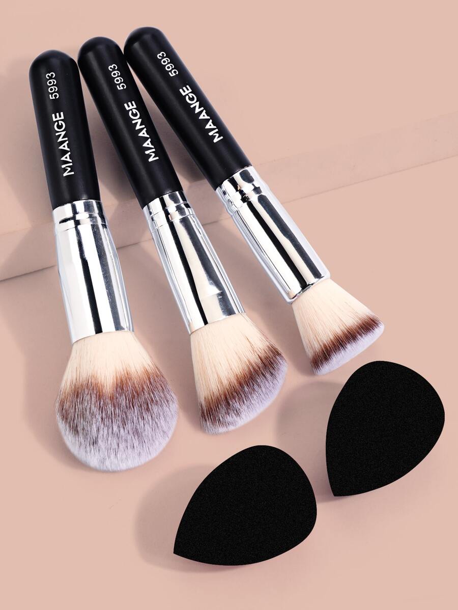 MAANGE 3 cọ trang điểm & 2 miếng mút trang điểm, cọ nền, cọ tạo khối, dụng cụ trang điểm với sợi mềm dễ mang theo, cọ du lịch, bộ cọ, bộ cọ trang điểm, bộ cọ trang điểm, bộ trang điểm hoàn chỉnh, bộ cọ trang điểm, bộ trang điểm hoàn chỉnh, bộ cọ, bộ cọ trang điểm, bộ quà tặng trang điểm, bộ