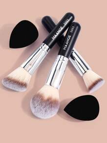 MAANGE 3 cọ trang điểm & 2 miếng mút trang điểm, cọ nền, cọ tạo khối, dụng cụ trang điểm với sợi mềm dễ mang theo, cọ du lịch, bộ cọ, bộ cọ trang điểm, bộ cọ trang điểm, bộ trang điểm hoàn chỉnh, bộ cọ trang điểm, bộ trang điểm hoàn chỉnh, bộ cọ, bộ cọ trang điểm, bộ quà tặng trang điểm, bộ - màu đen - Xem 3