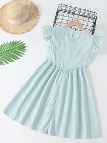Niñas Vestido con estampado de cuadros ribete con fruncido - verde menta - Ver 2