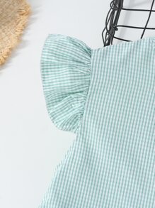 Niñas Vestido con estampado de cuadros ribete con fruncido - verde menta - Ver 3