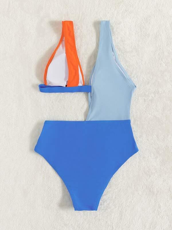 Color Block Cut Out One Piece Swimsuit SHEIN USA