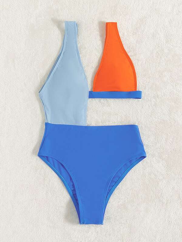 Color Block Cut Out One Piece Swimsuit SHEIN USA