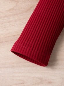 SHEIN Tween Girl Ribbed Knit Ruffle Trim Tee & Belted Skirt - Multicolor - View 5