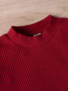 SHEIN Tween Girl Ribbed Knit Ruffle Trim Tee & Belted Skirt - Multicolor - View 7