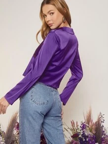 SHEIN BAE 荷葉邊打結細節上衣 - 紫色 - 查看 2