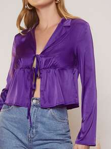 SHEIN BAE 荷葉邊打結細節上衣 - 紫色 - 查看 4