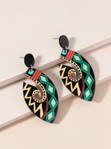 Geometric Print Acrylic Drop Earrings - Multicolor - View 4