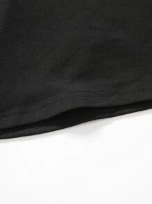 Manfinity Hombres Pantalones deportivos con camiseta con estampado de letra japonesa de dos tonos con cordón con capucha - Blanco y Negro - Ver 5