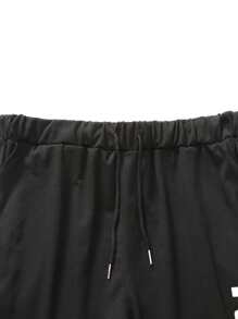 Manfinity Hombres Pantalones deportivos con camiseta con estampado de letra japonesa de dos tonos con cordón con capucha - Blanco y Negro - Ver 6