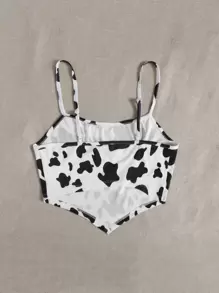 SHEIN EZwear 大碼奶牛圖案不對稱下擺吊帶上衣 - 黑與白 - 查看 2