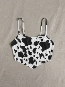 SHEIN EZwear 大碼奶牛圖案不對稱下擺吊帶上衣 - 黑與白 - 查看 5