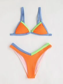 Color Block Triangle Bikini - Orange - View 3