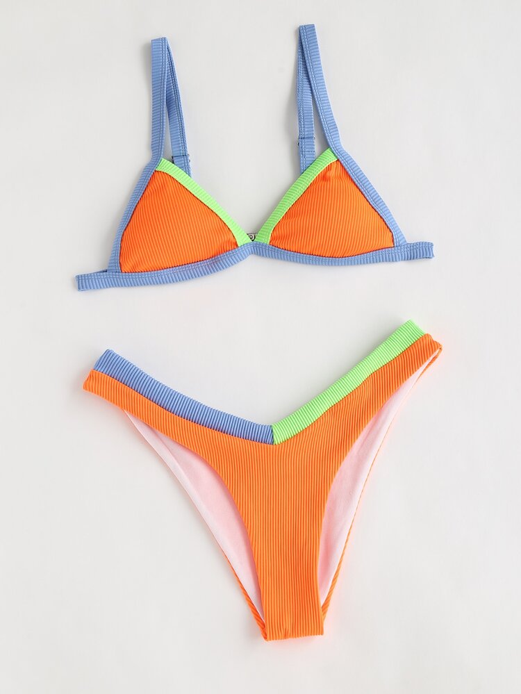 Color Block Triangle Bikini - Orange - View 6