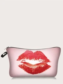 Bolso de maquillaje labio rojo patrón cremallera