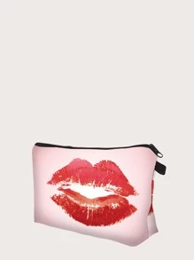 Bolso de maquillaje labio rojo patrón cremallera