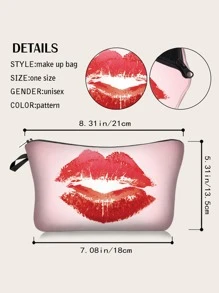Bolso de maquillaje labio rojo patrón cremallera