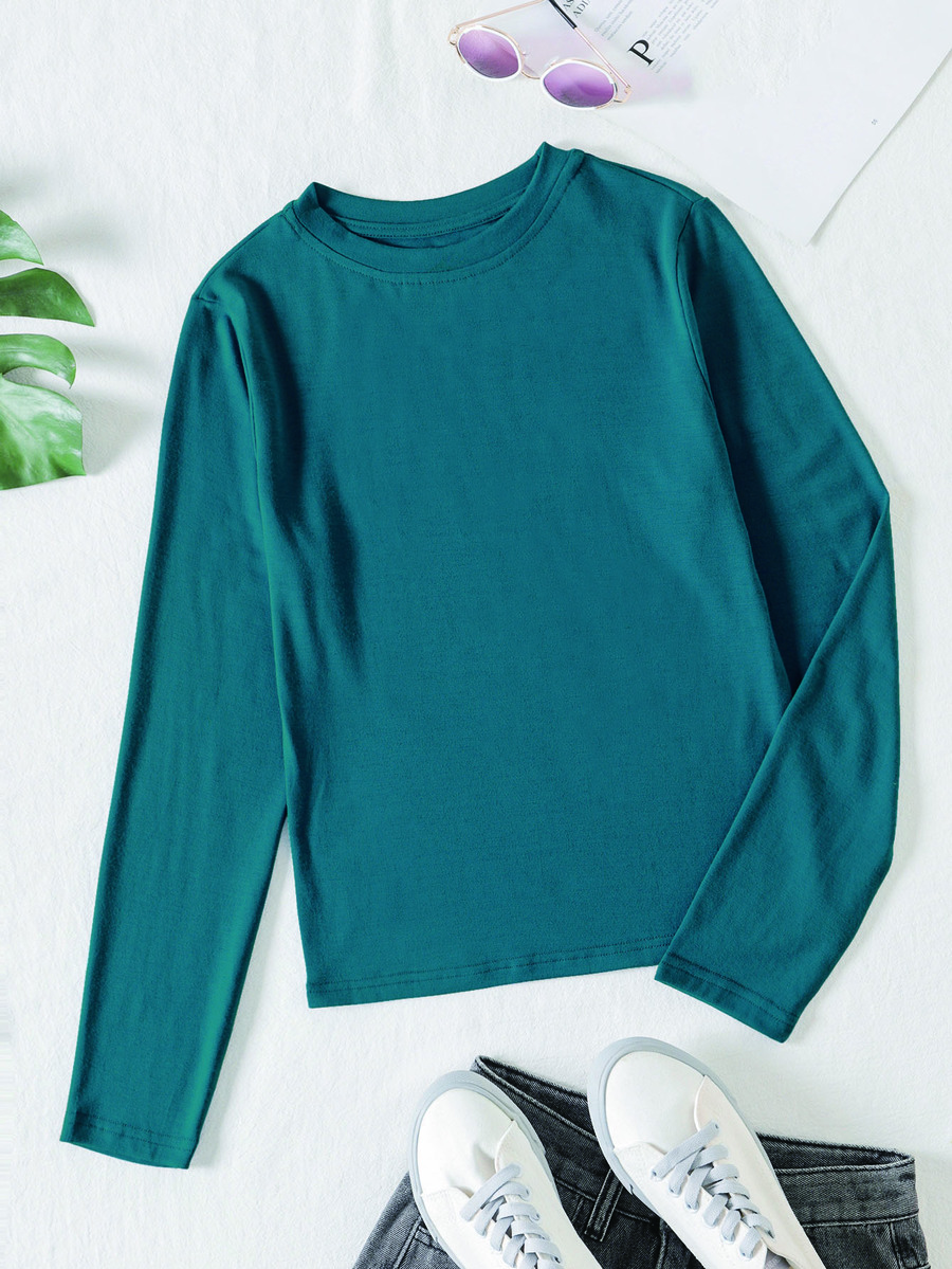 Áo thun nữ màu trơn Giải trí - Màu xanh ngọc - Xem 1