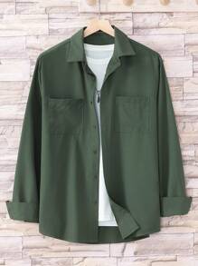 Manfinity Hombres Camisa con parche de bolsillo sin camiseta - Verde Oscuro - Ver 1