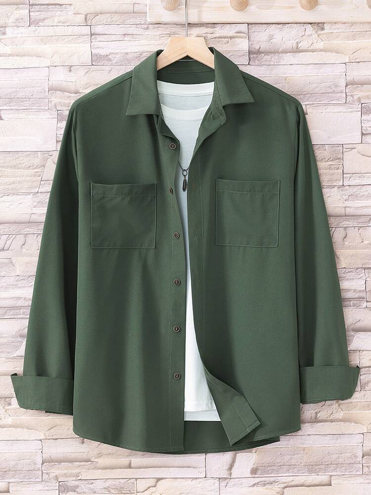 Manfinity Men Pocket Patched Shirt Without Tee - Dark Green - View 1