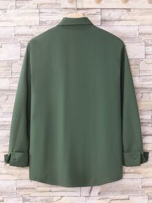 Manfinity Hombres Camisa con parche de bolsillo sin camiseta - Verde Oscuro - Ver 2
