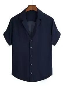 Manfinity Homme Men Lapel Neck Button Up Shirt - Navy Blue - View 1