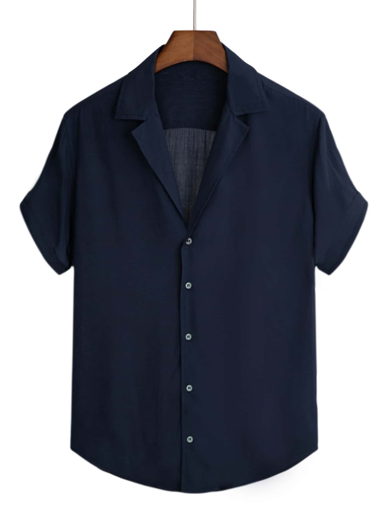 Manfinity Homme Men Lapel Neck Button Up Shirt - Navy Blue - View 1