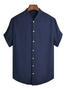 Manfinity Homme Men Solid Button Up Shirt - Navy Blue - View 1