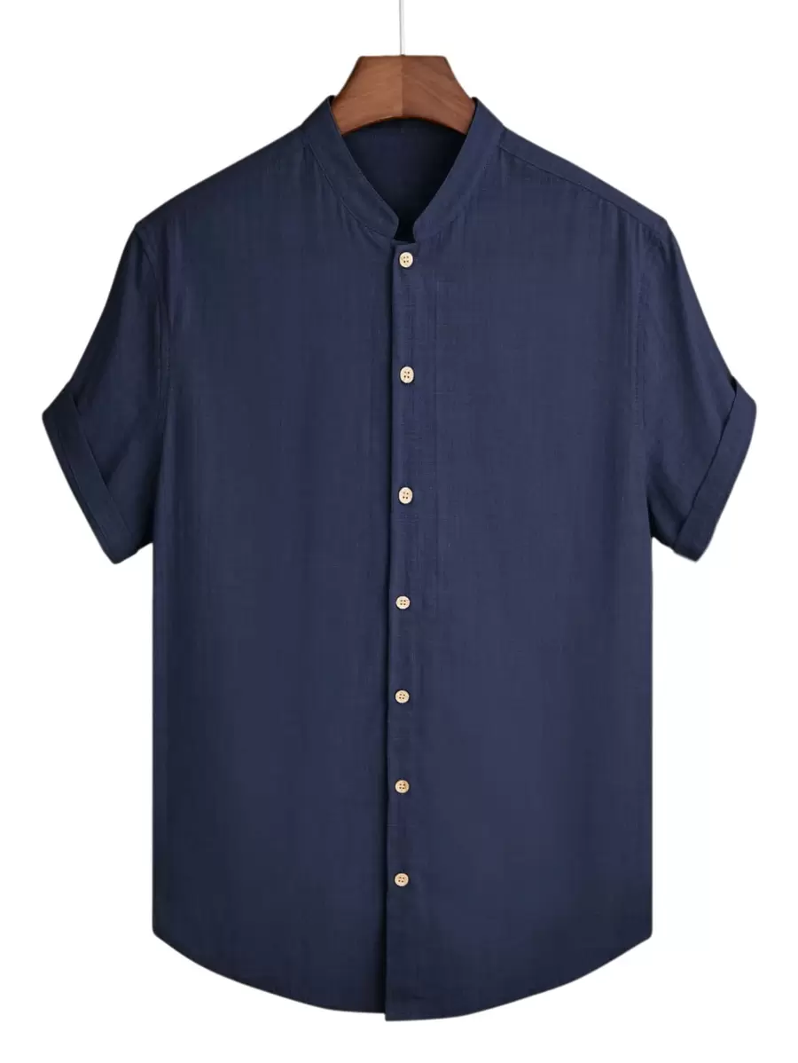 Manfinity Homme Men Solid Button Up Shirt - Navy Blue - View 1