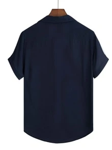 Manfinity Homme Men Lapel Neck Button Up Shirt - Navy Blue - View 2