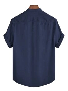 Manfinity Homme Men Solid Button Up Shirt - Navy Blue - View 2