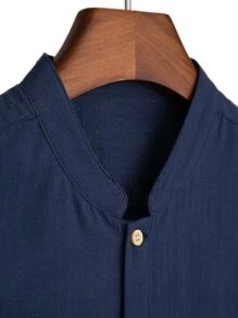 Manfinity Homme Men Solid Button Up Shirt - Navy Blue - View 4