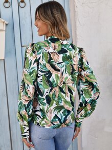 SHEIN Áo sơ mi Bản in nhiệt đới Nút Thông qua - Nhiều màu - Xem 2