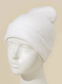 1 Mũ len beanie màu trơn dành cho nữ, thời trang và đa năng cho trang phục thường ngày, đi làm, mua sắm vào mùa thu/đông - trắng - Xem 1