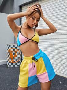 SHEIN Unity Bộ đồ hai mảnh nữ Lộ Lưng Dây kéo Buộc lại Tương phản ràng buộc Khối Màu Gợi cảm - Nhiều màu - Xem 3