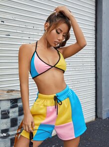 SHEIN Unity Bộ đồ hai mảnh nữ Lộ Lưng Dây kéo Buộc lại Tương phản ràng buộc Khối Màu Gợi cảm - Nhiều màu - Xem 4